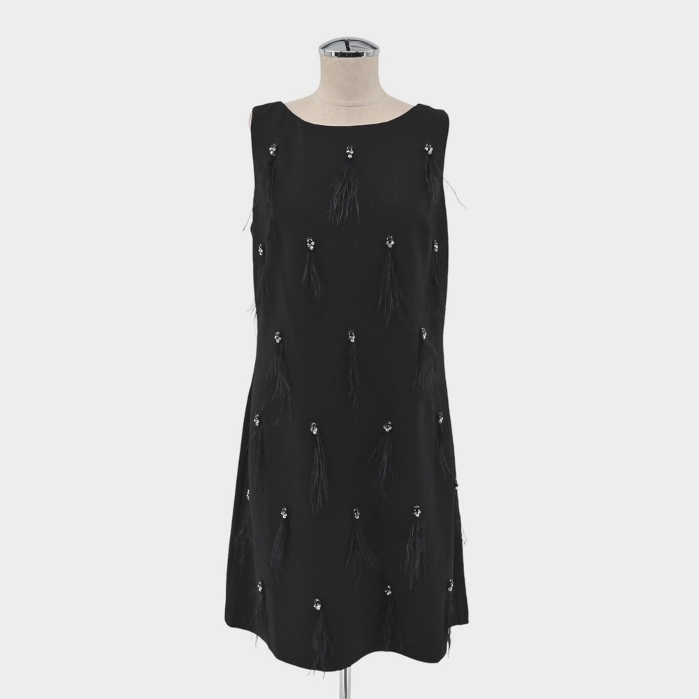 HARPER ROSE Dress Womens Sz 12 Sleeveless Black Jewel Embellished Feather Shift‎